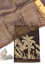 Handwoven Dark Chocolate Brown Banarasi Moonga Suit