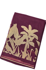 Handwoven Deep Wine Banarasi  Mooga Silk Suit