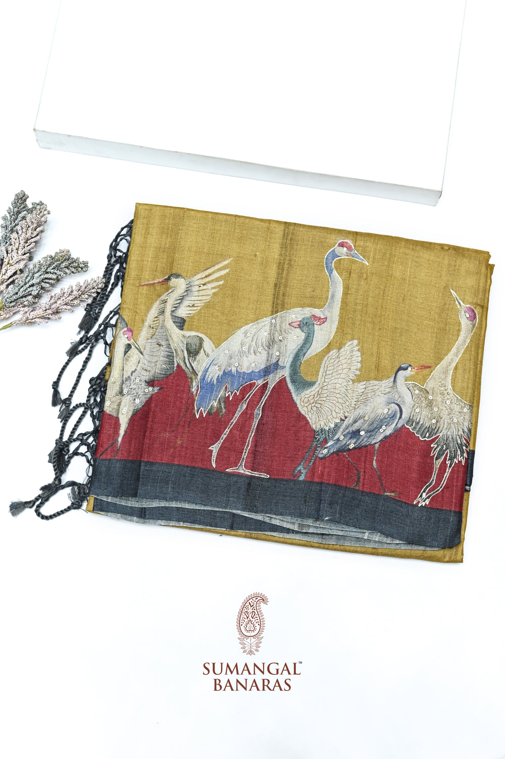 Handwoven Antique Mustard Banarasi  Linen Silk Saree