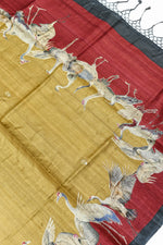 Handwoven Antique Mustard Banarasi  Linen Silk Saree