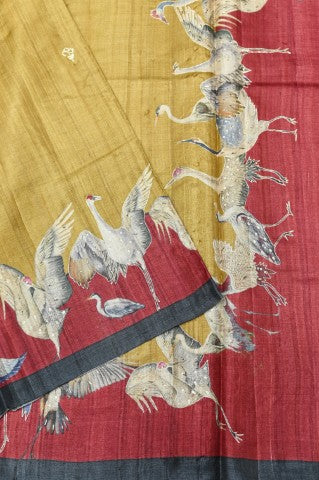 Handwoven Antique Mustard Banarasi  Linen Silk Saree