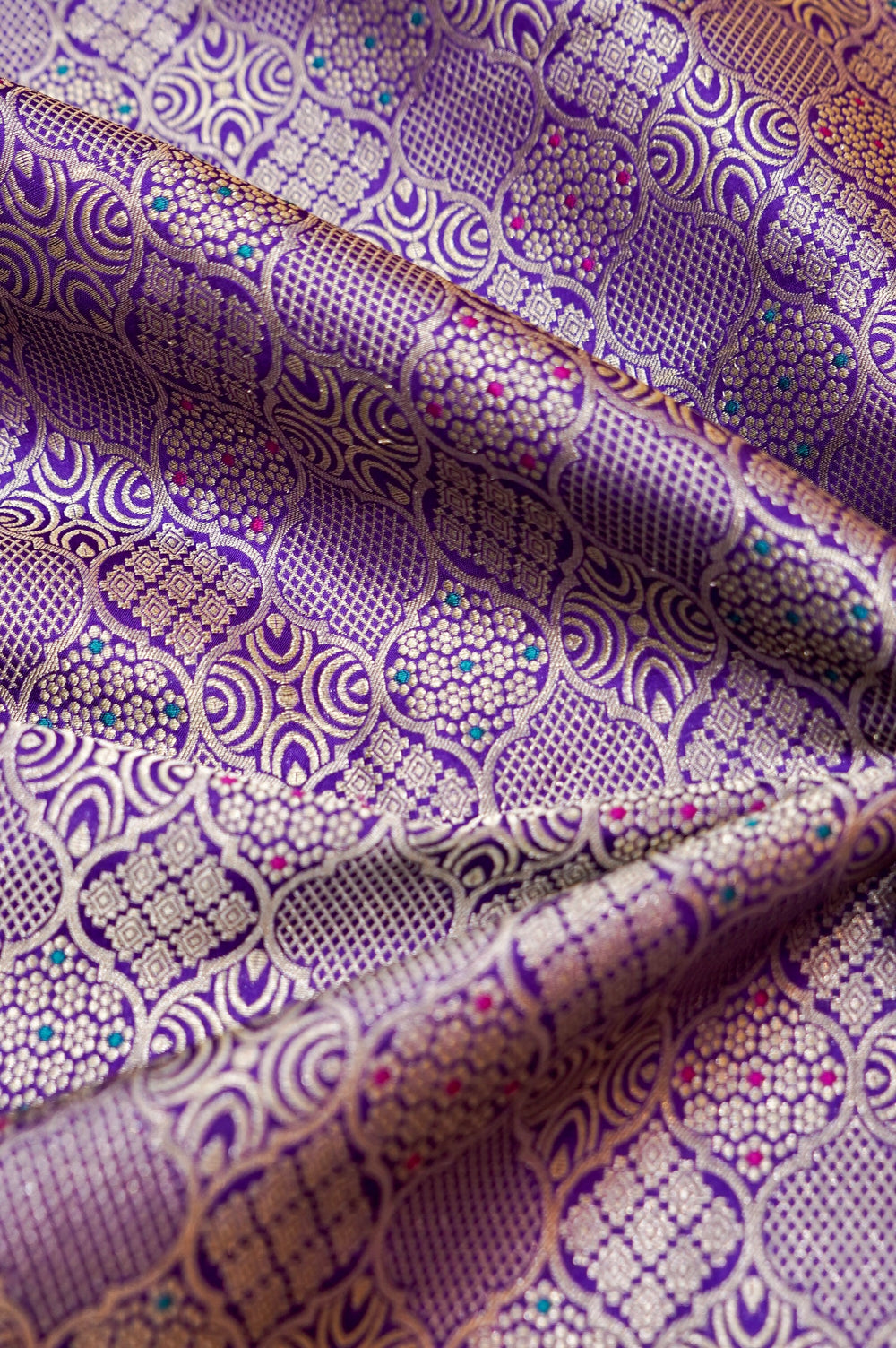 Violet Purple Brocade Katan Silk Handwoven Banarasi Thaan
