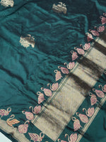 Pine Green Motif Katan Silk Handwoven Banarasi Saree