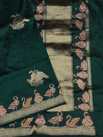 Pine Green Motif Katan Silk Handwoven Banarasi Saree