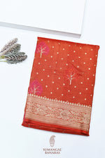 Handwoven Orange Meenakari Banarasi Tussar Silk Saree