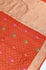 Handwoven Orange Meenakari Banarasi Tussar Silk Saree