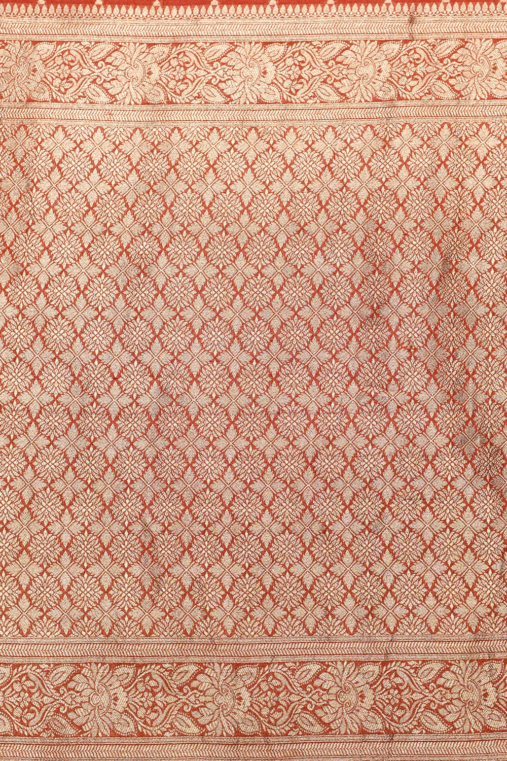 Handwoven Orange Meenakari Banarasi Tussar Silk Saree