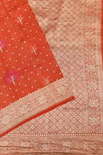 Handwoven Orange Meenakari Banarasi Tussar Silk Saree