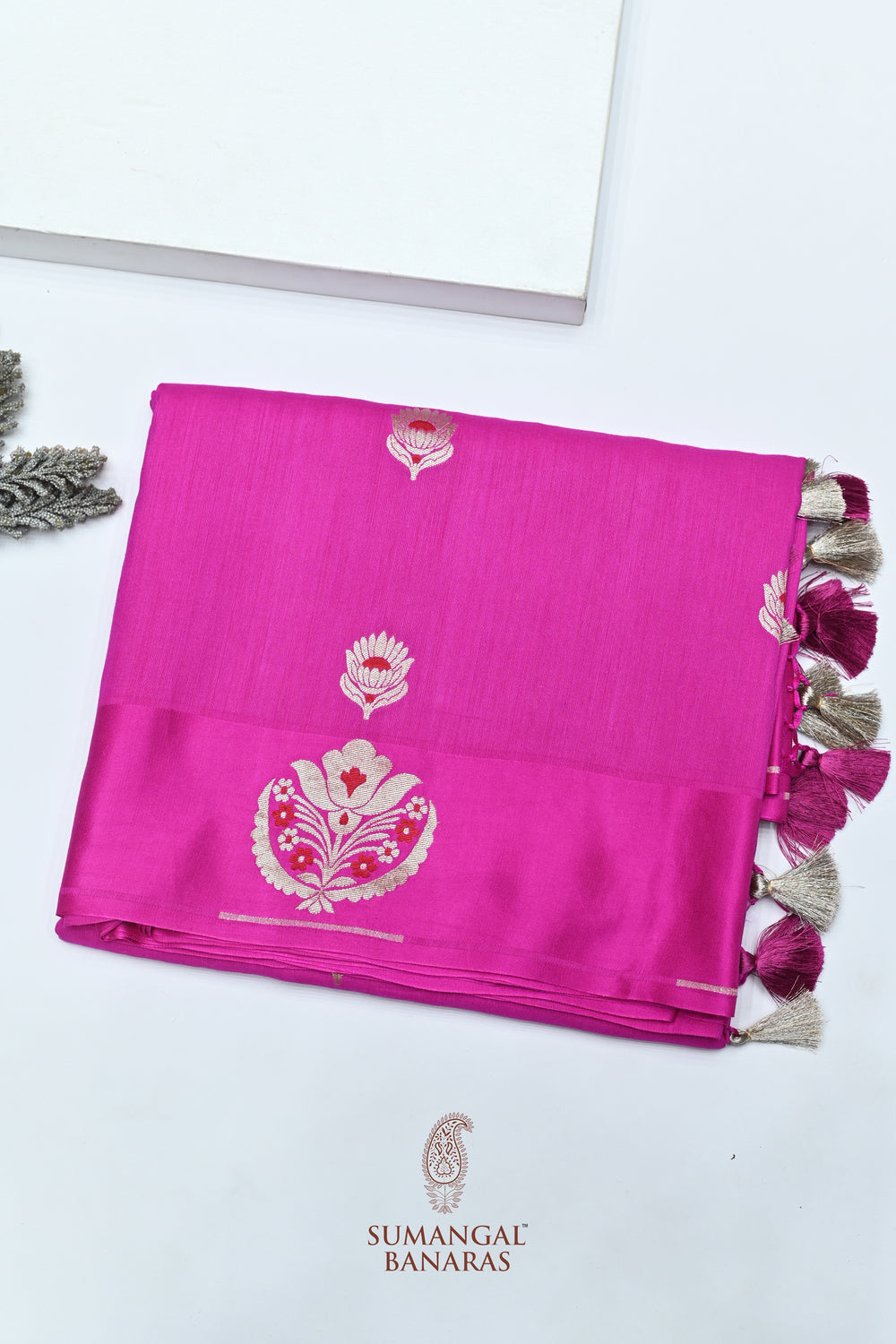 Handwoven Rani Pink Meenakari Banarasi Katan Silk Saree