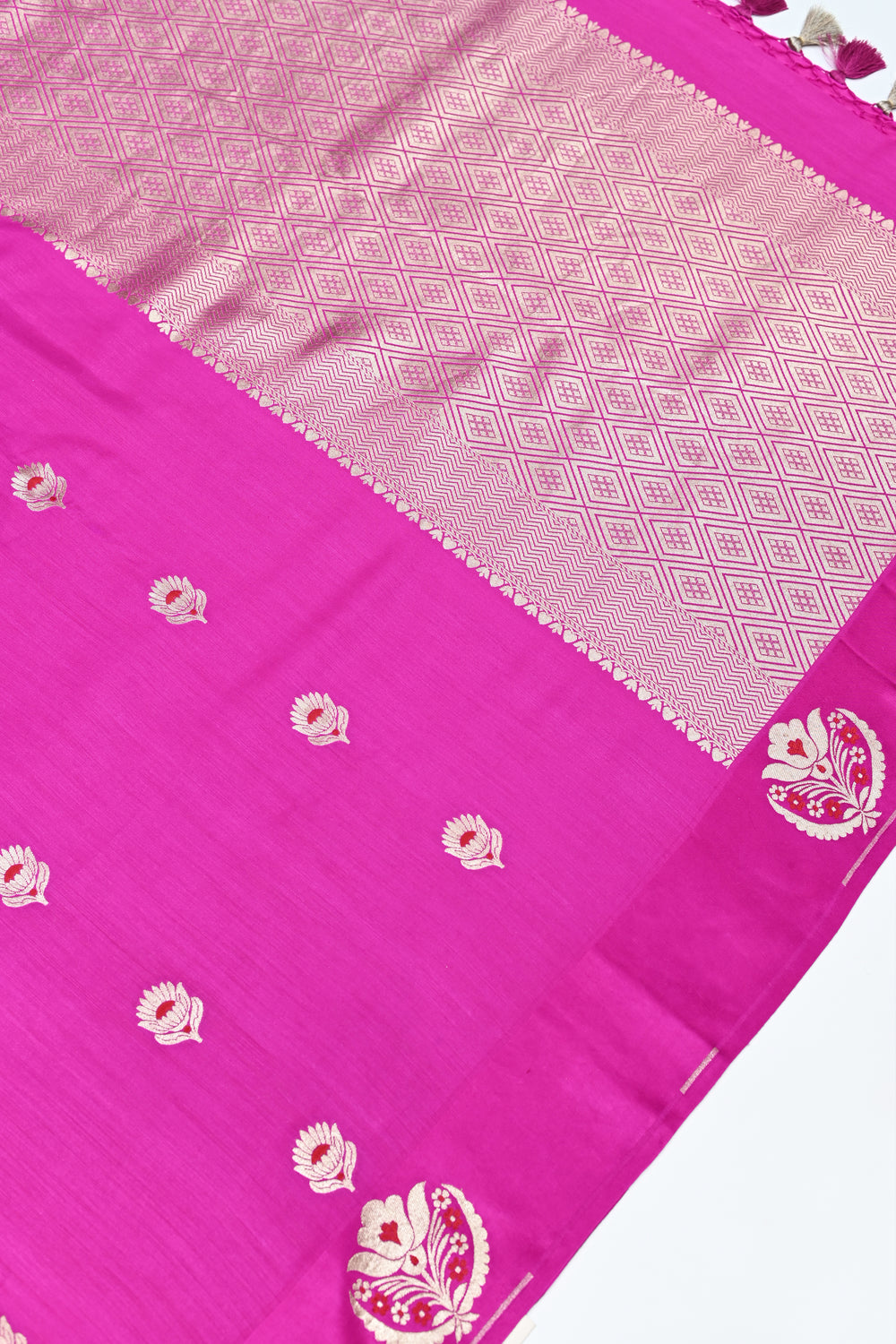 Handwoven Rani Pink Meenakari Banarasi Katan Silk Saree
