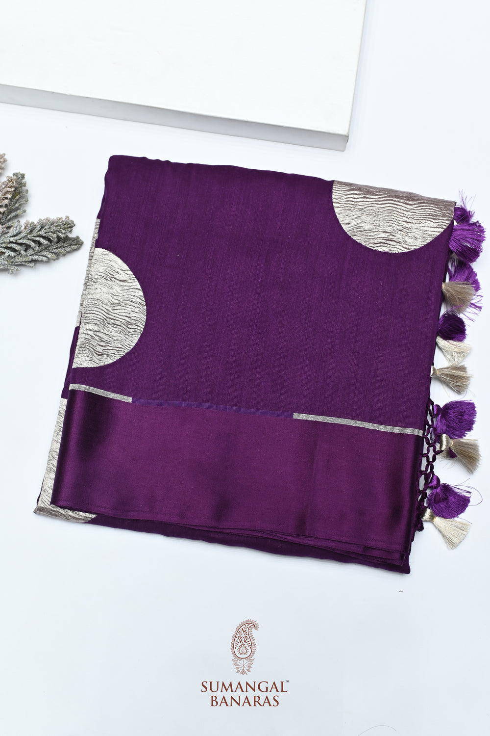 Handwoven Purple Banarasi Tussar Silk Saree