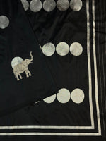 Jade Black Motif Katan Silk Handwoven Banarasi Saree