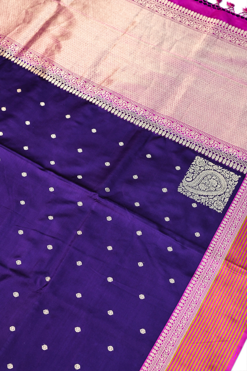 Eggplant Purple Booti Mashru Silk  Handwoven Banarasi Saree
