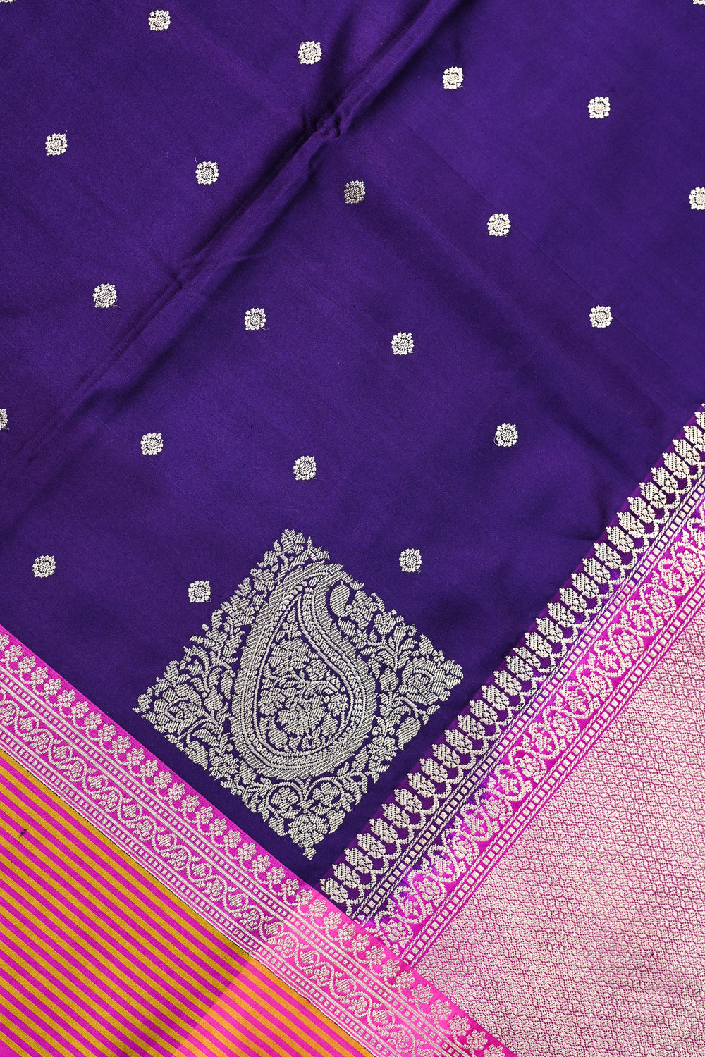 Eggplant Purple Booti Mashru Silk  Handwoven Banarasi Saree