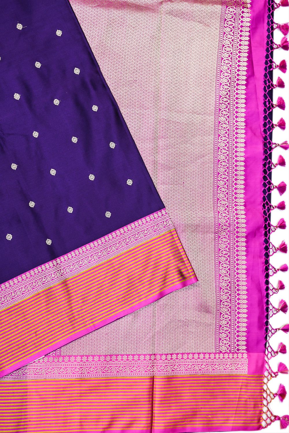 Eggplant Purple Booti Mashru Silk  Handwoven Banarasi Saree