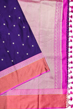 Eggplant Purple Booti Mashru Silk  Handwoven Banarasi Saree