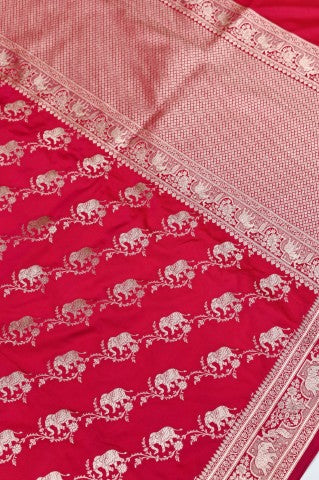 Handwoven Rani Pink Banarasi  Katan Silk Saree