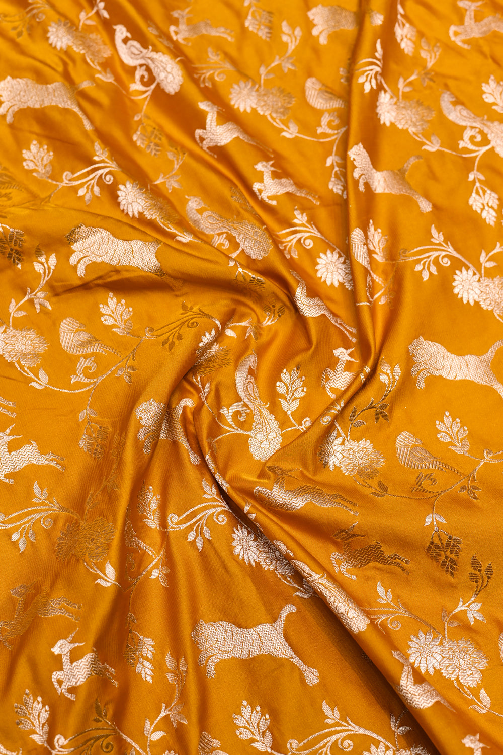 Handwoven Mustard Yellow Banarasi Moonga Silk Saree