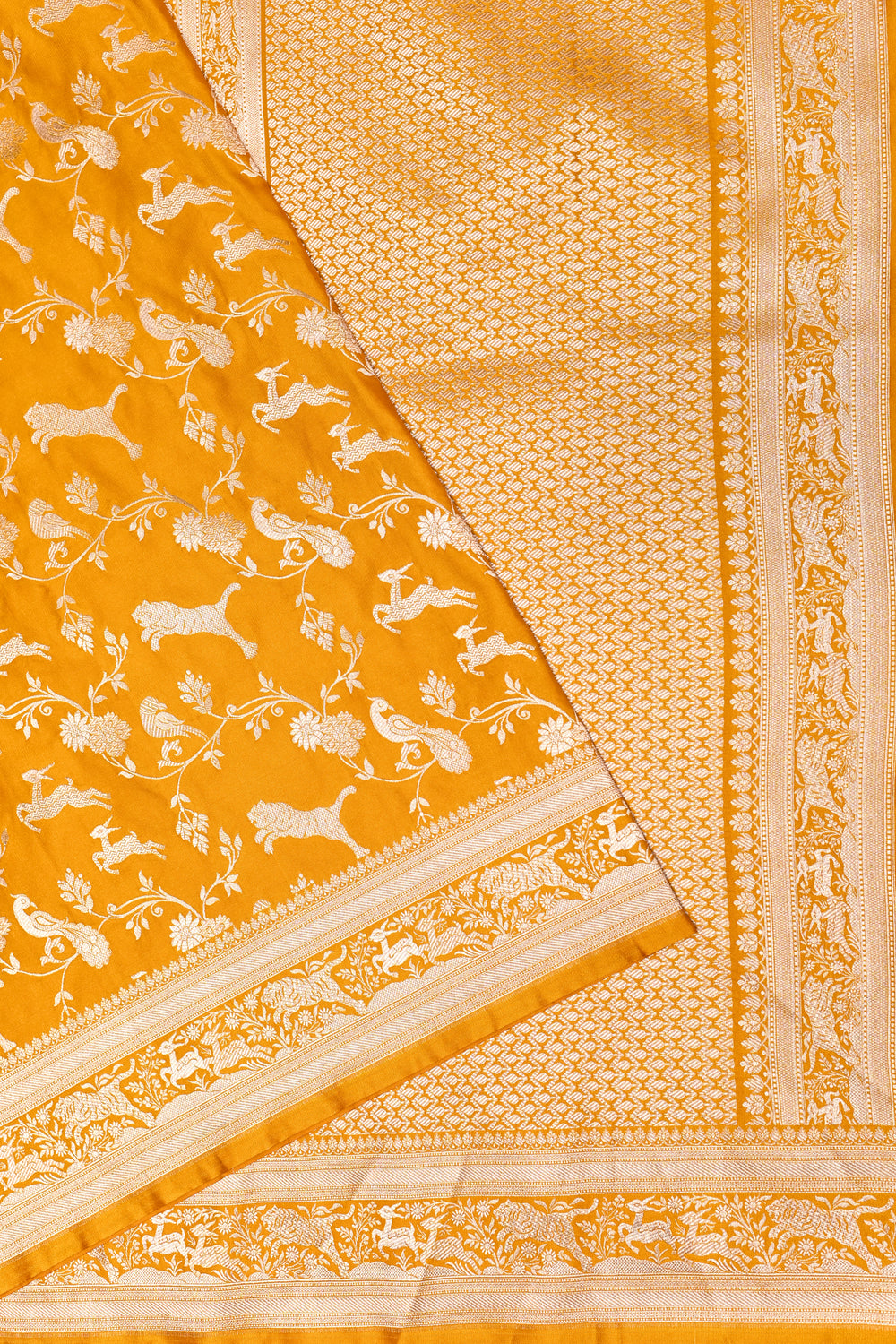 Handwoven Mustard Yellow Banarasi Moonga Silk Saree