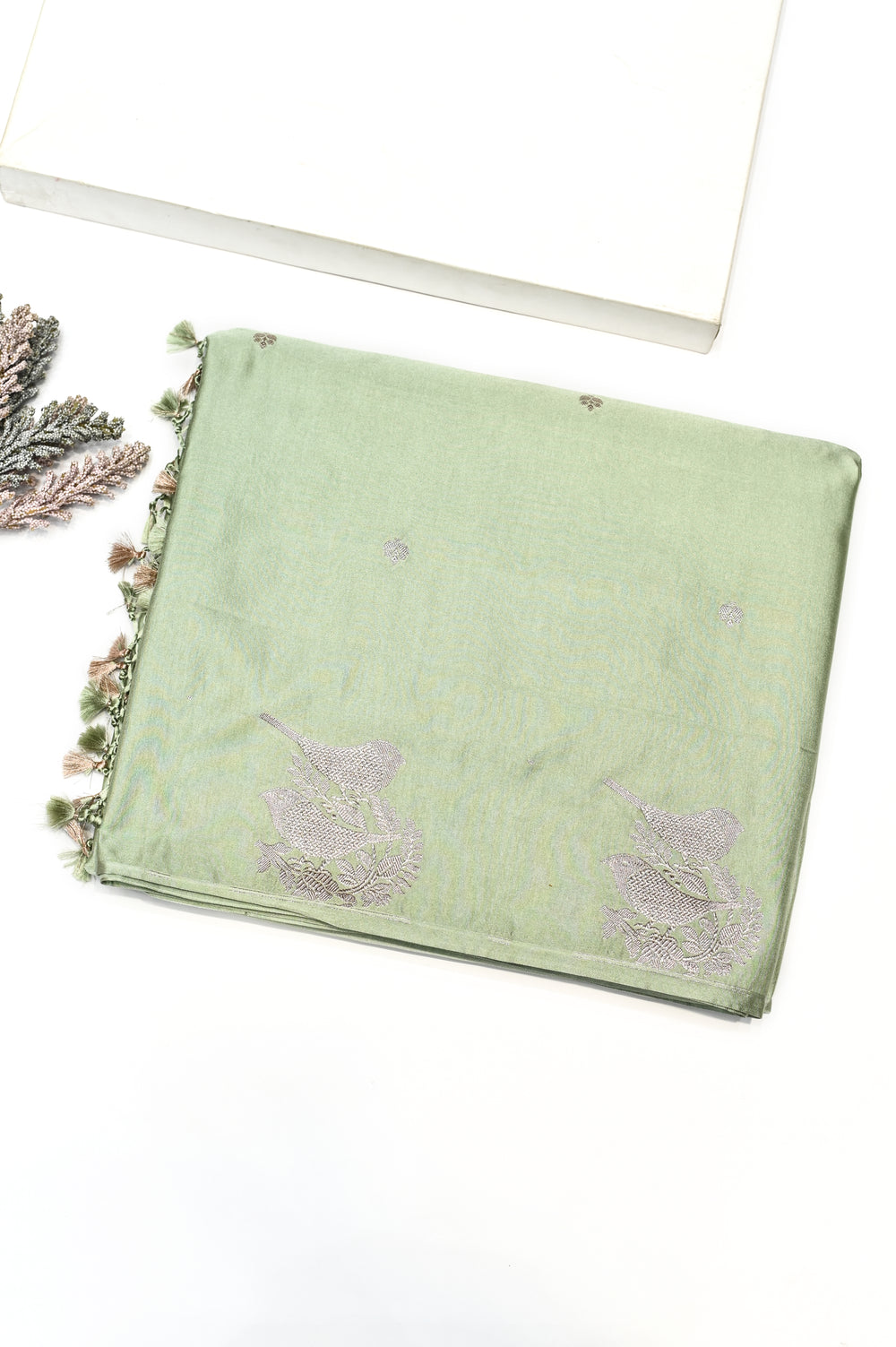 Handwoven Pista Green Banarasi Moonga Silk Saree