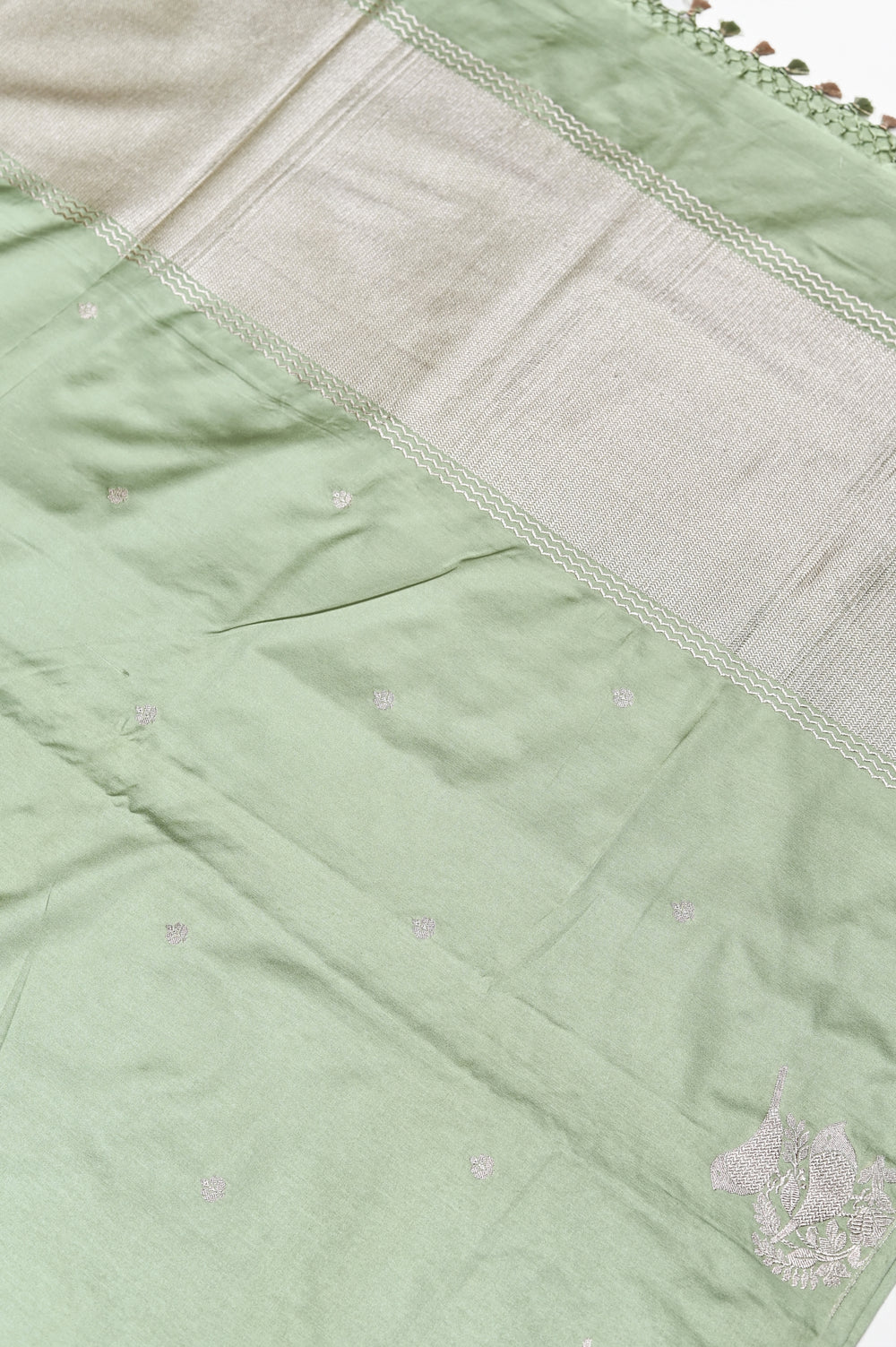 Handwoven Pista Green Banarasi Moonga Silk Saree