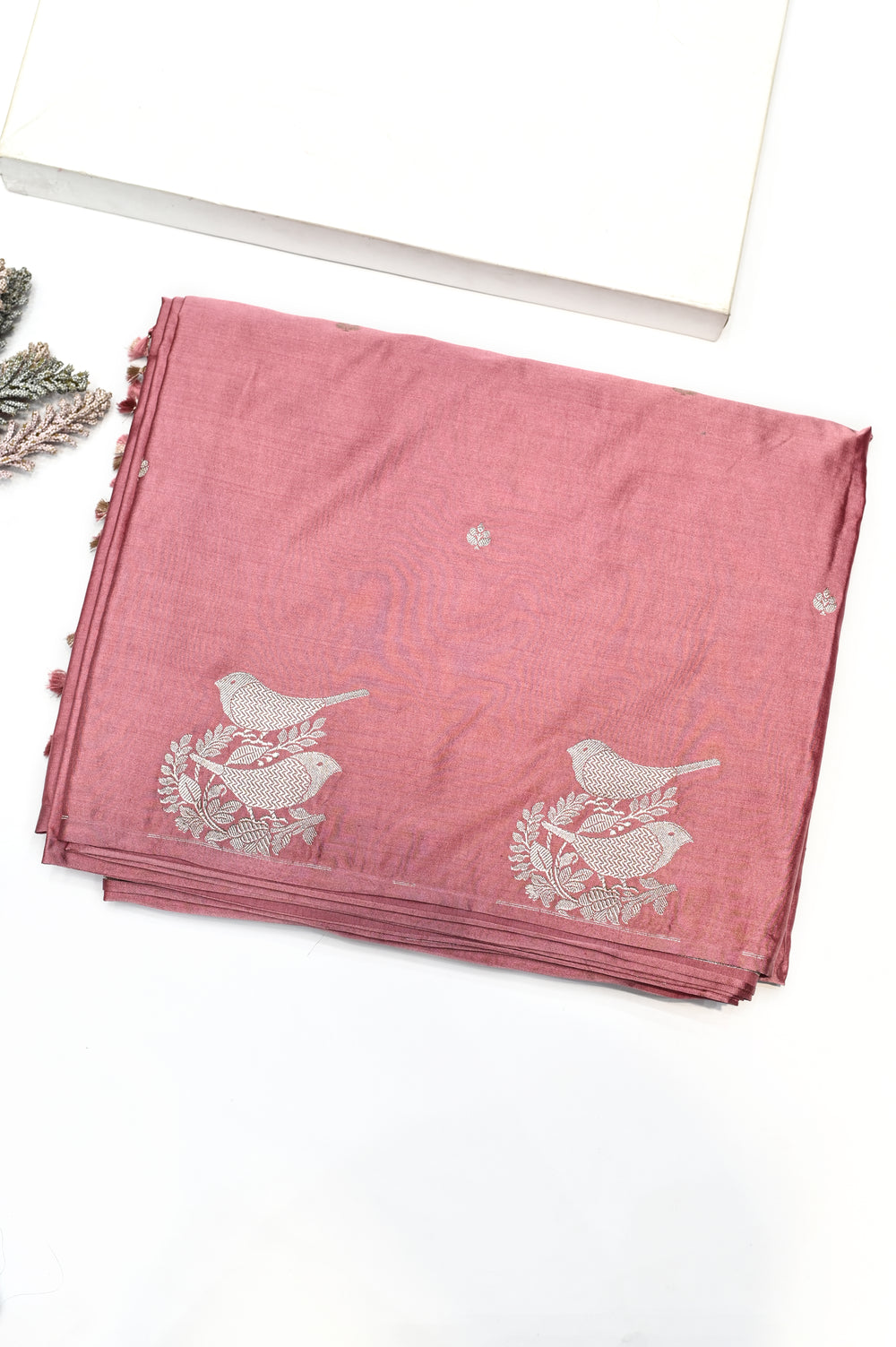 Handwoven Dusty Rose Banarasi Moonga Silk Saree