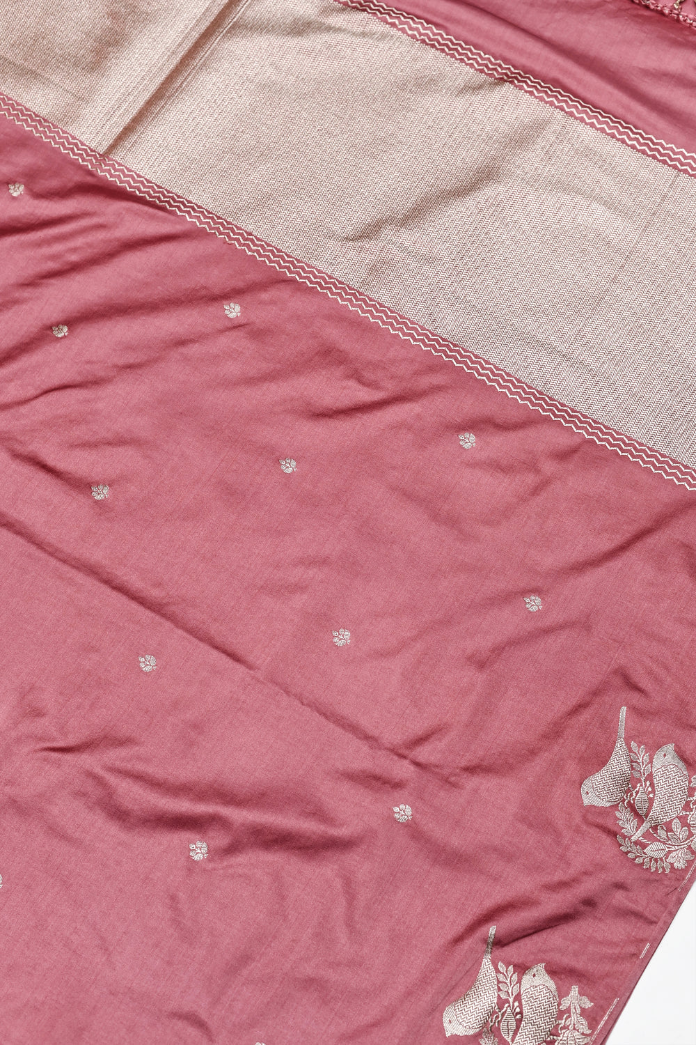 Handwoven Dusty Rose Banarasi Moonga Silk Saree