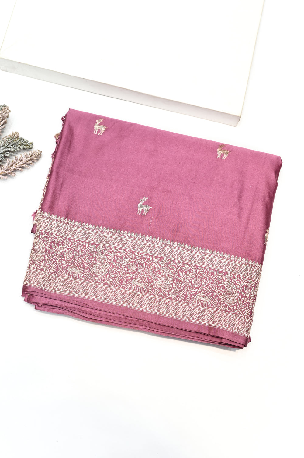 Handwoven Rosewood Pink Banarasi Moonga Silk Saree