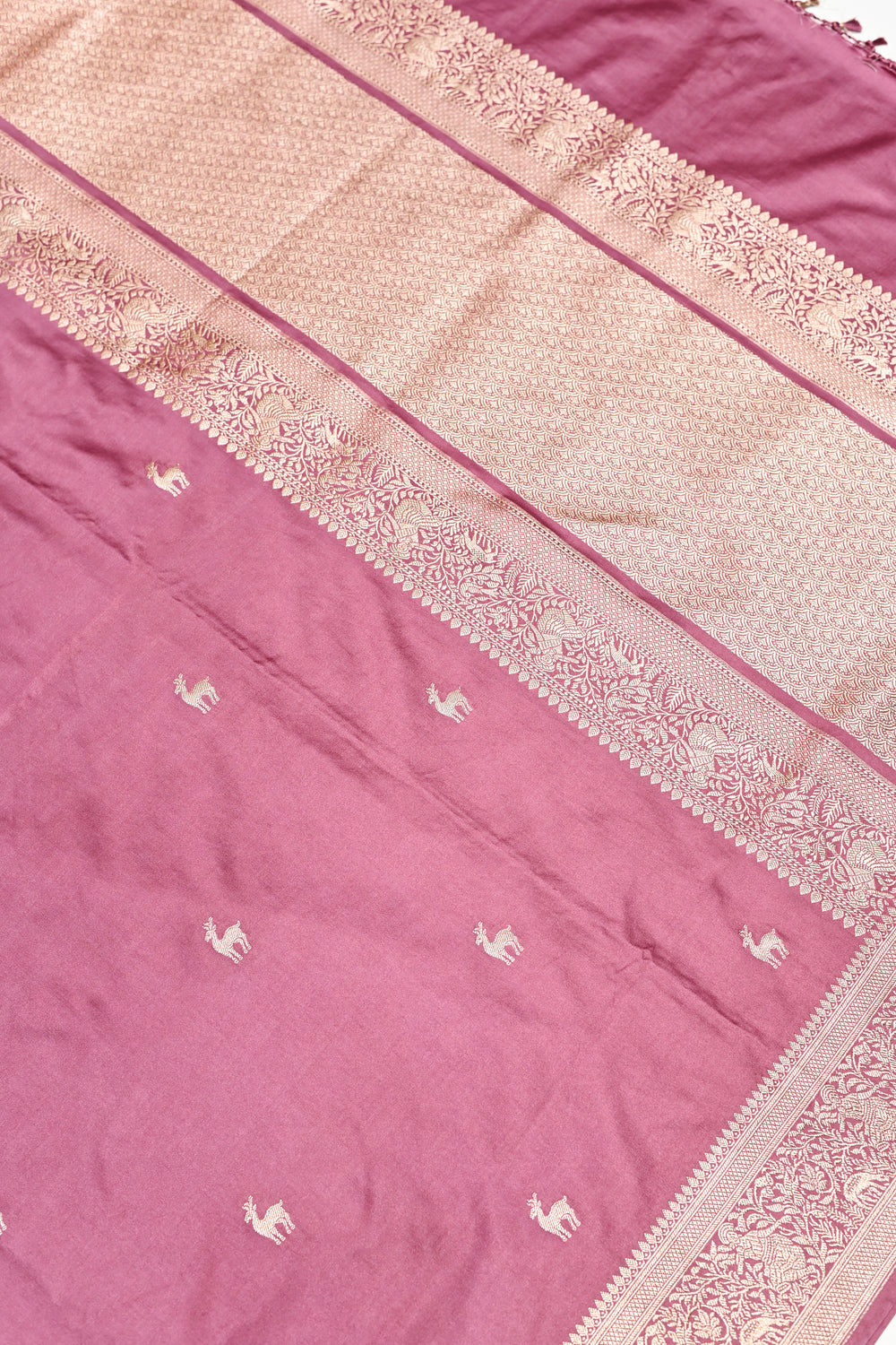 Handwoven Rosewood Pink Banarasi Moonga Silk Saree