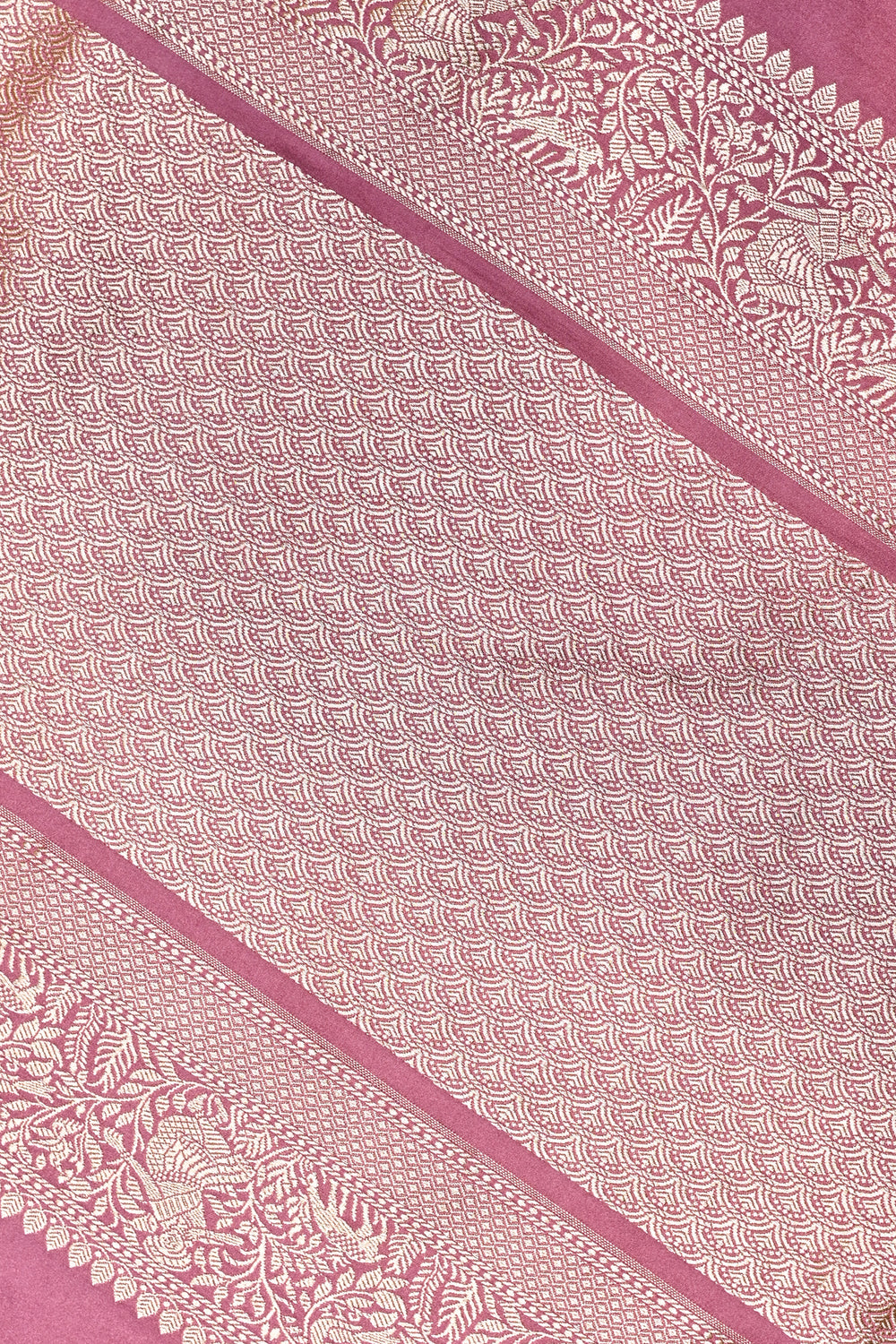 Handwoven Rosewood Pink Banarasi Moonga Silk Saree