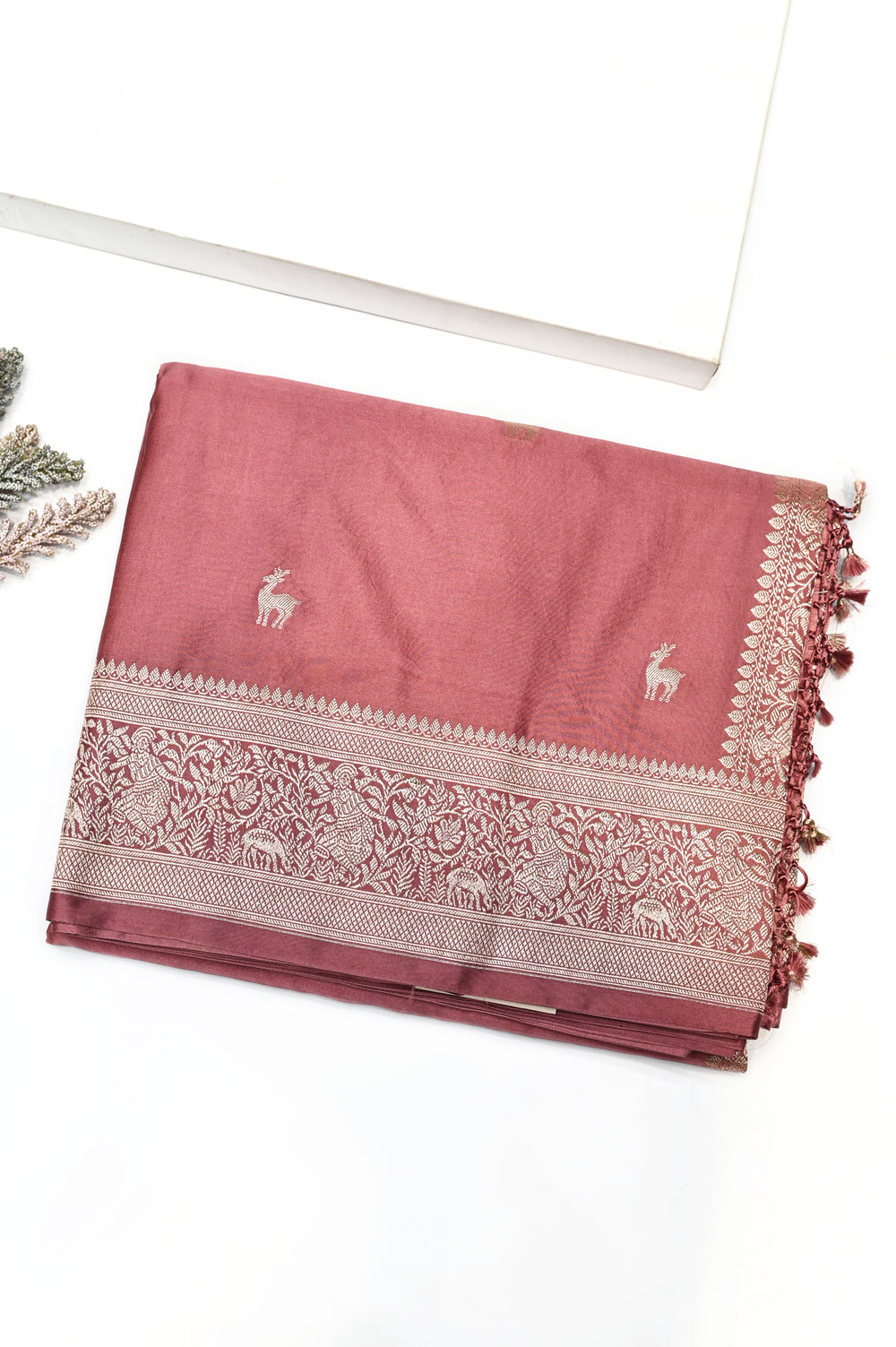 Handwoven Wine Pink Banarasi Moonga Silk Saree