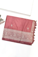 Handwoven Wine Pink Banarasi Moonga Silk Saree