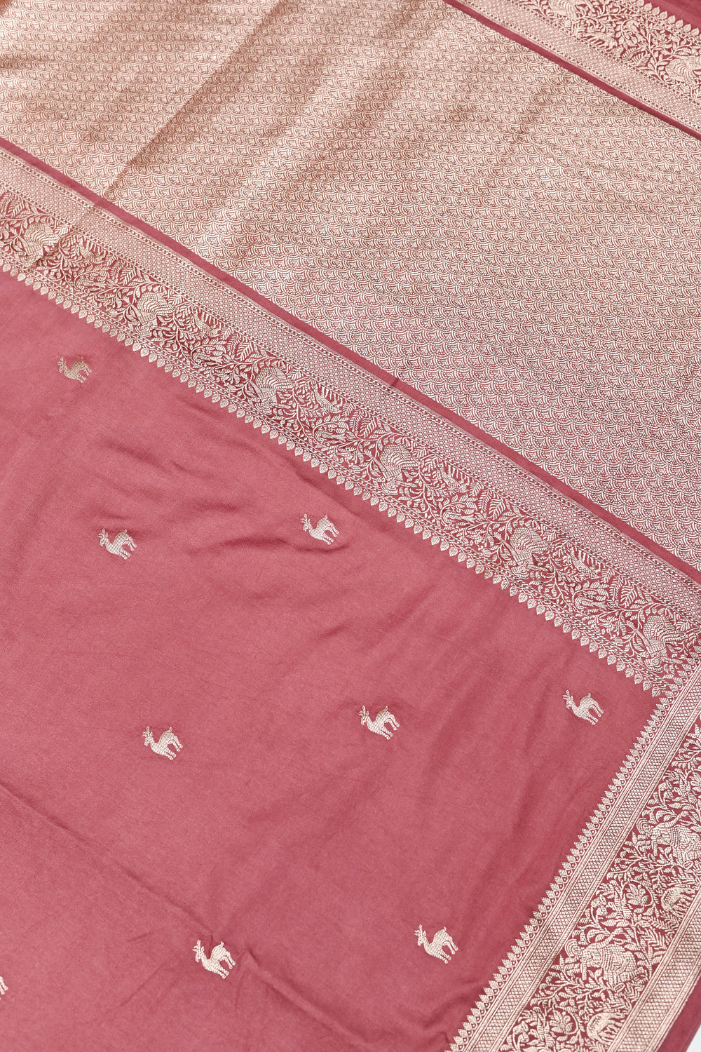Handwoven Wine Pink Banarasi Moonga Silk Saree