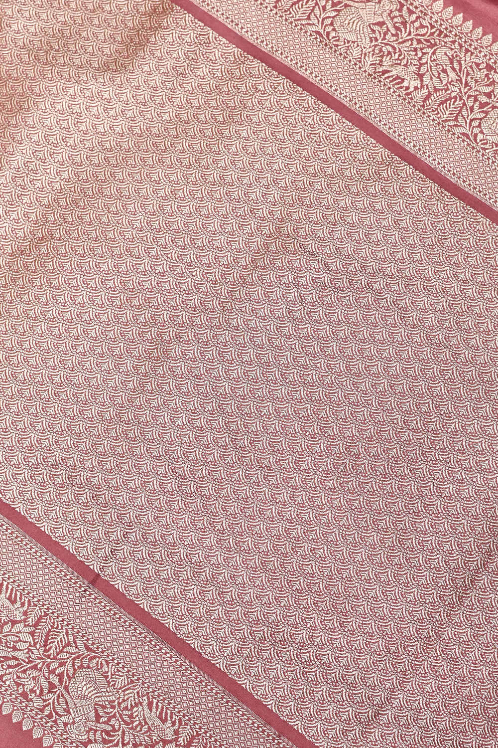 Handwoven Wine Pink Banarasi Moonga Silk Saree