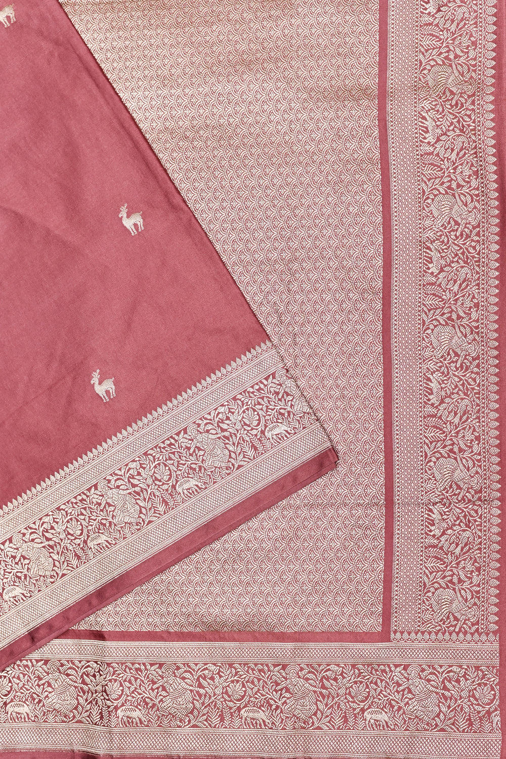 Handwoven Wine Pink Banarasi Moonga Silk Saree