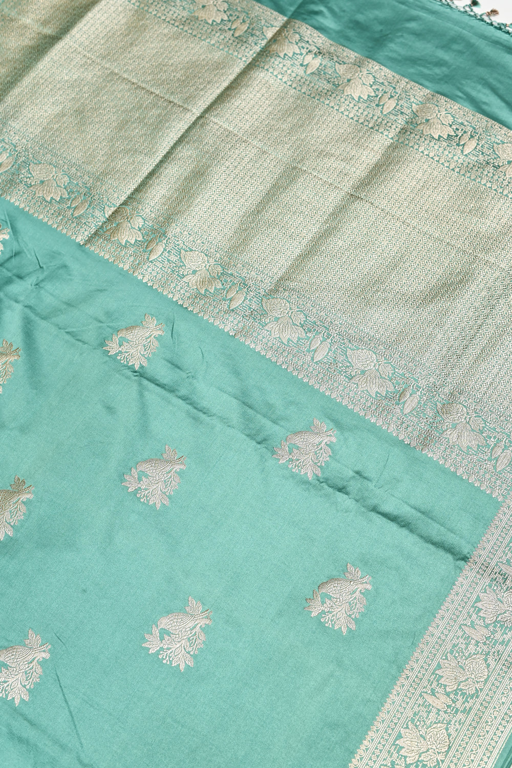 Handwoven Sea Green Banarasi Moonga Silk Saree