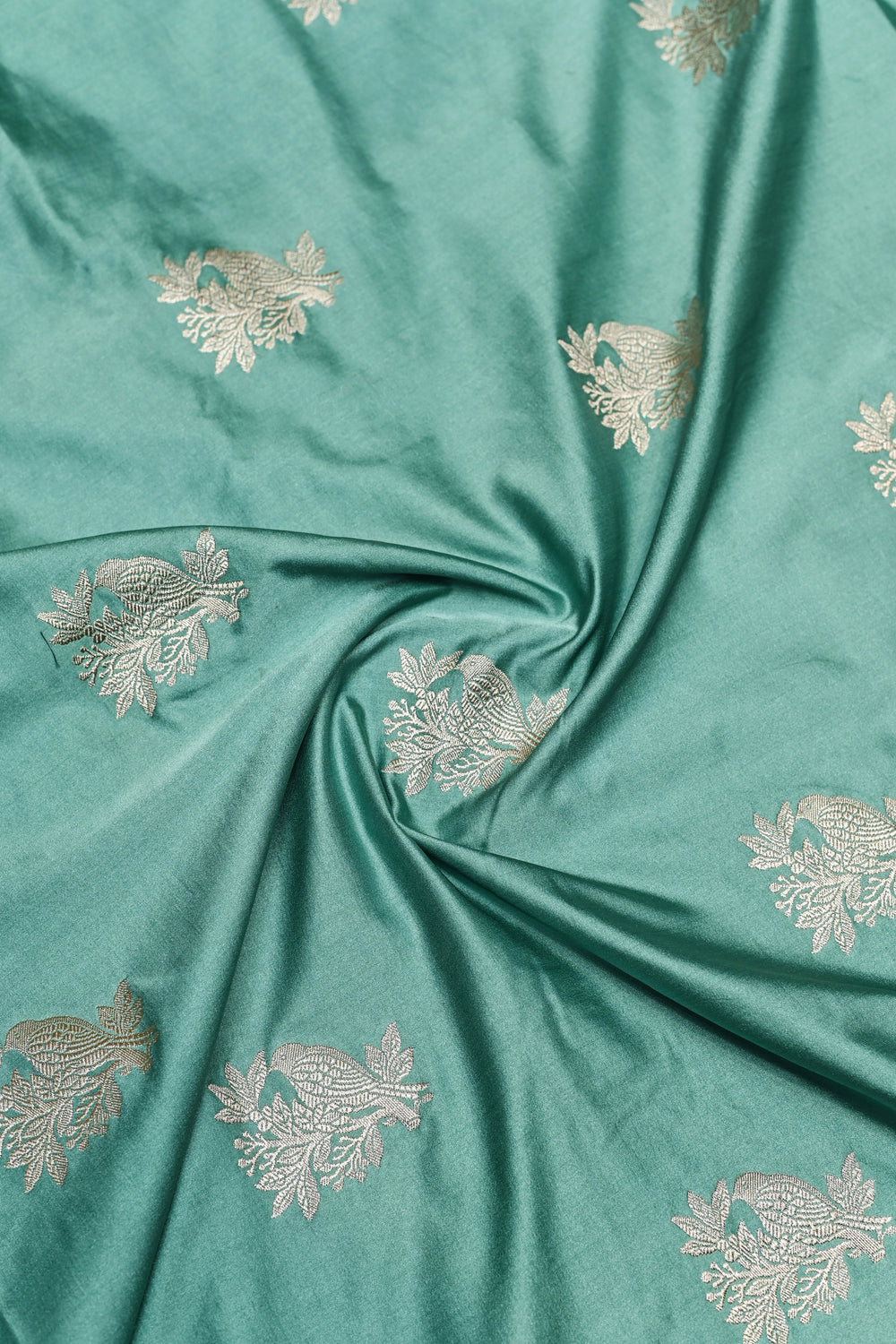 Handwoven Sea Green Banarasi Moonga Silk Saree