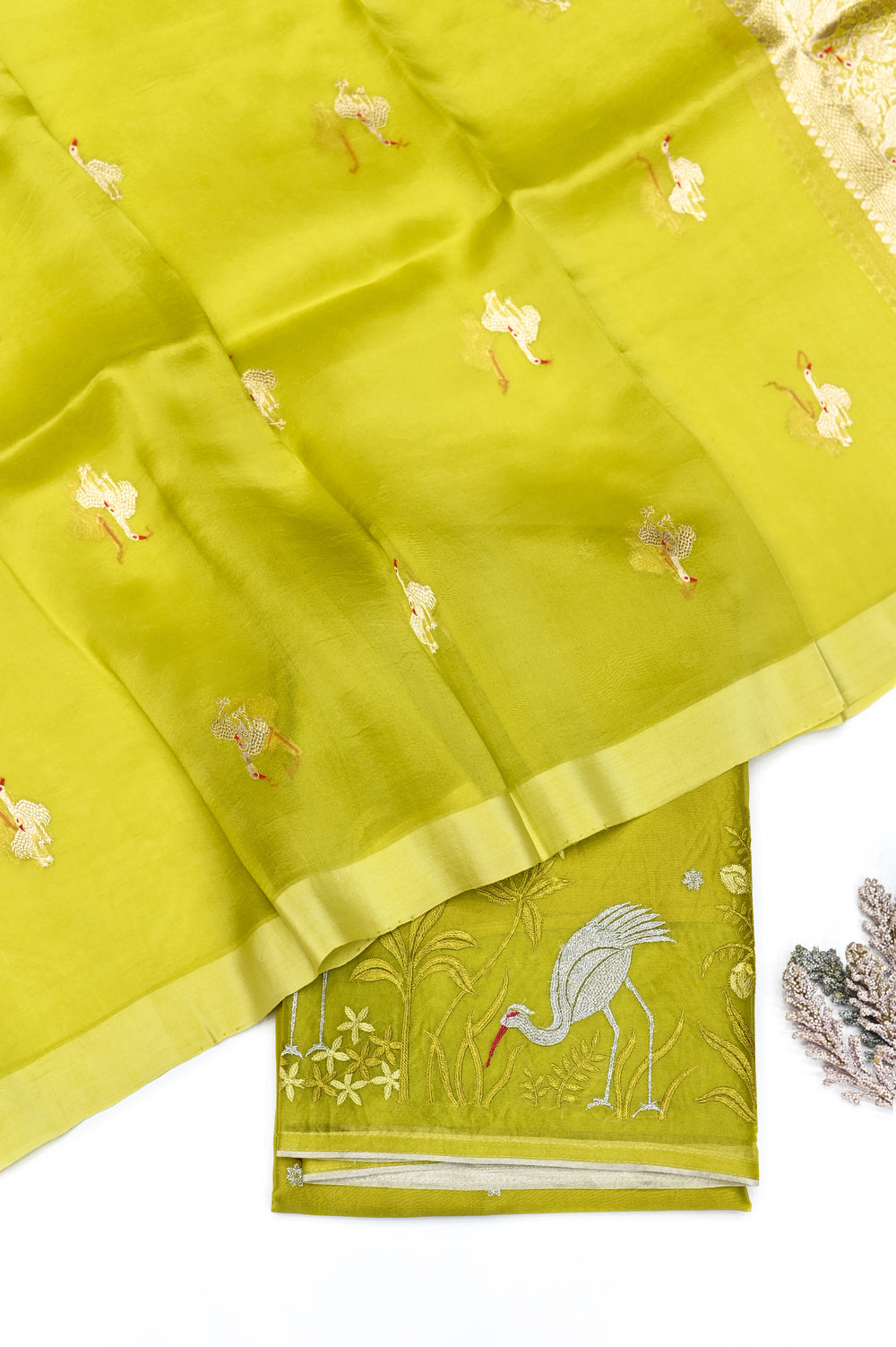 Handwoven Pista Green Banarasi  Organza Silk Suit