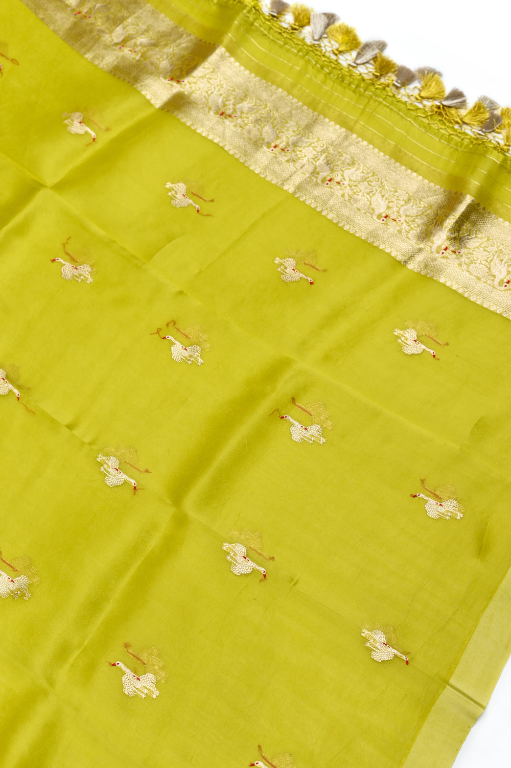 Handwoven Pista Green Banarasi  Organza Silk Suit