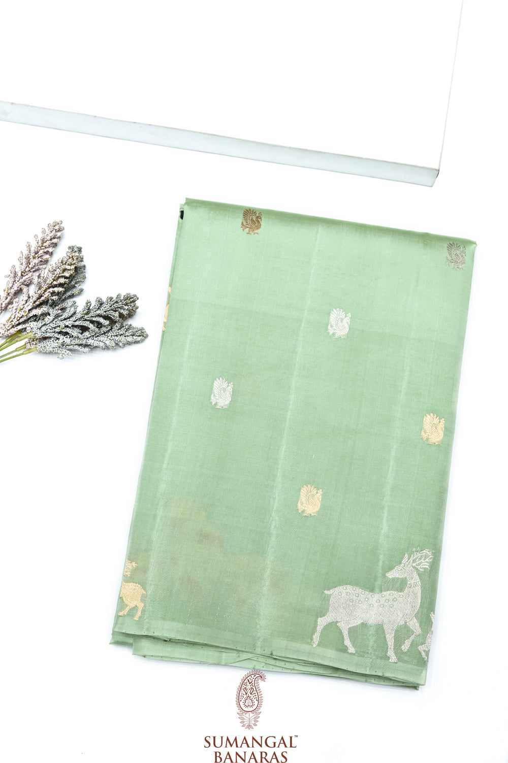 Handwoven Pista Green Banarasi  Katan Silk Saree