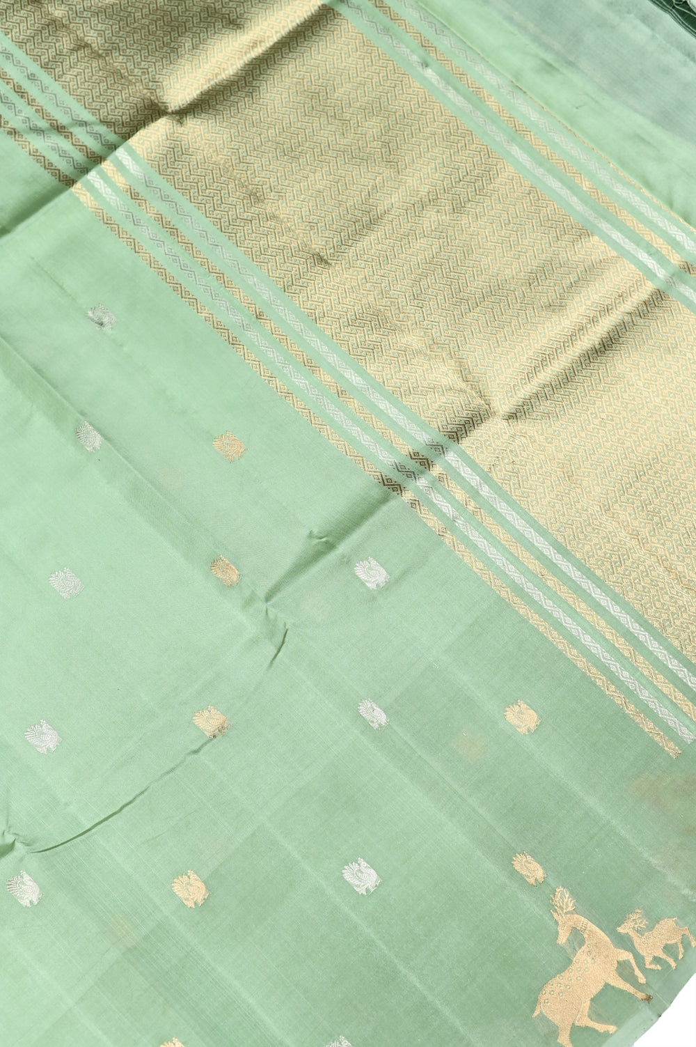 Handwoven Pista Green Banarasi  Katan Silk Saree