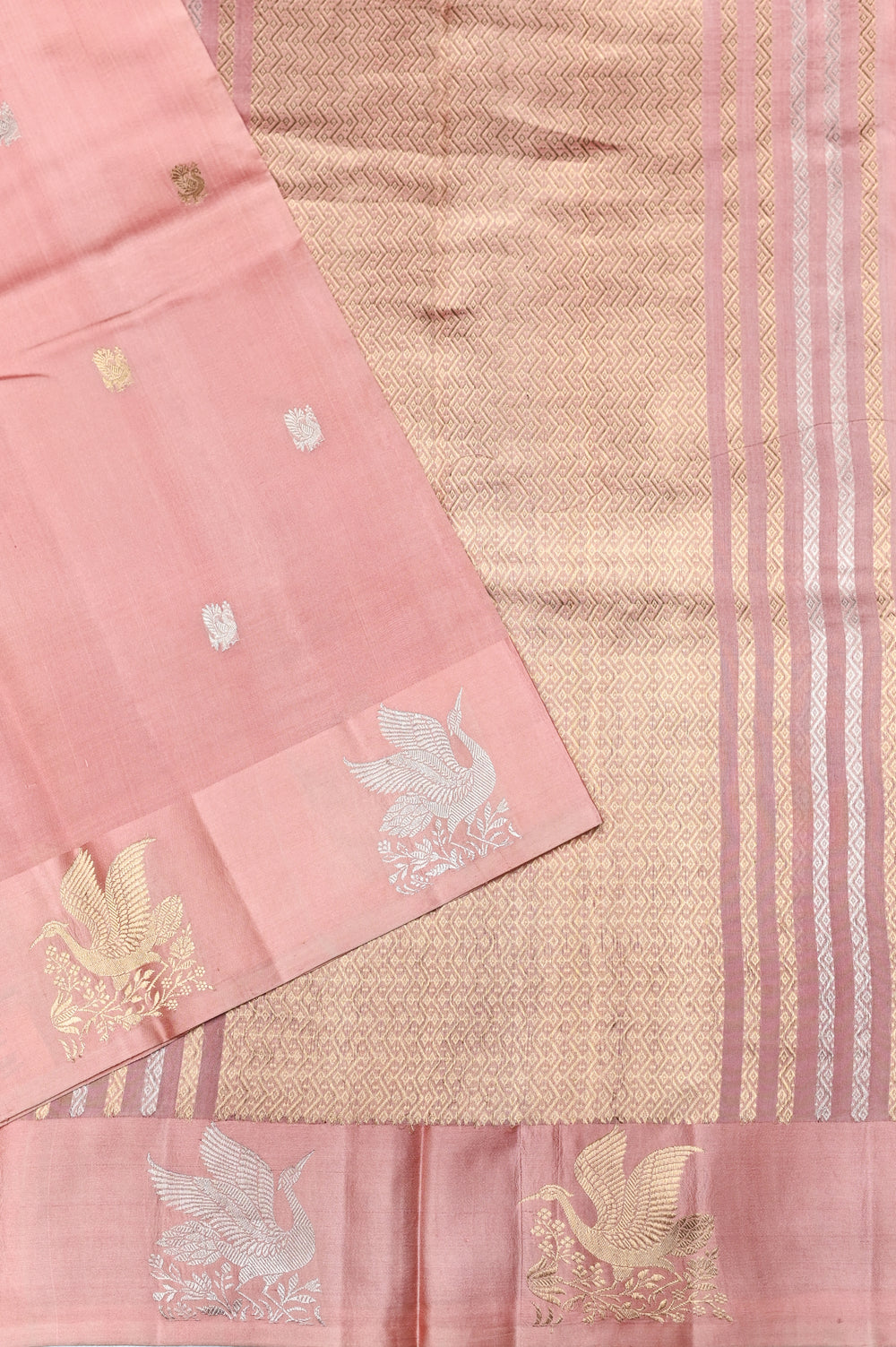Handwoven Blush Peach Banarasi Tissue Silk Saree