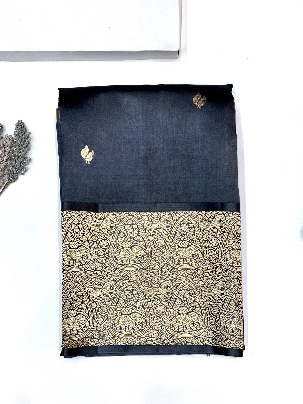 Aegean Blue Motif Soft Silk  Handwoven Banarasi Saree