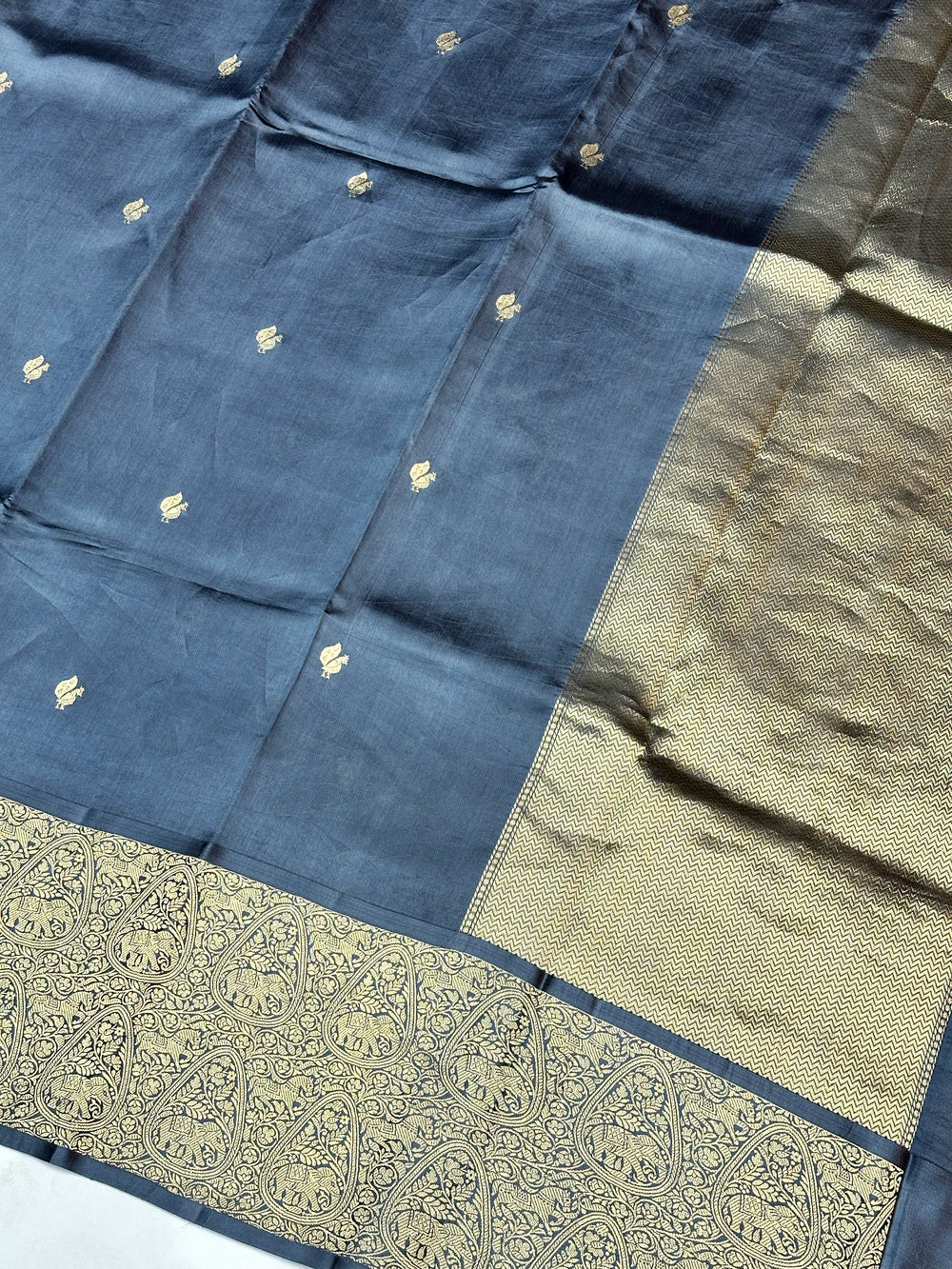 Aegean Blue Motif Soft Silk  Handwoven Banarasi Saree