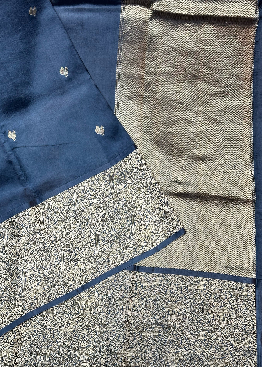 Aegean Blue Motif Soft Silk  Handwoven Banarasi Saree