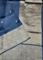 Aegean Blue Motif Soft Silk  Handwoven Banarasi Saree