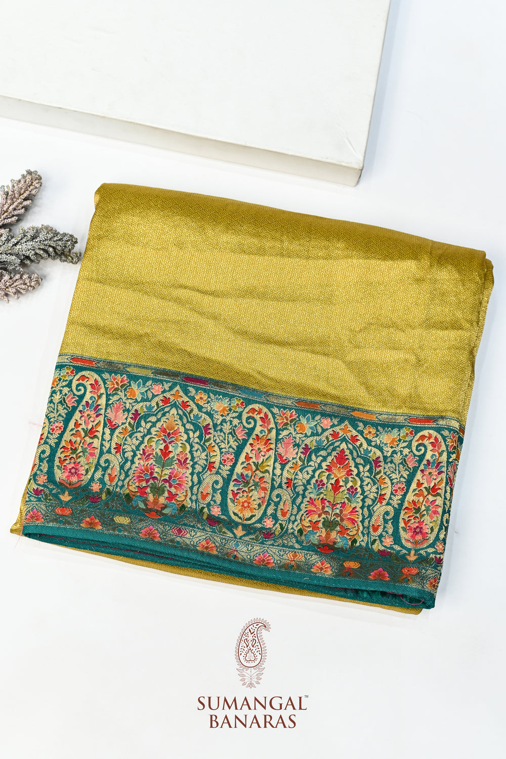 Mustard Yellow Kalamkari Moonga Silk Blended Saree