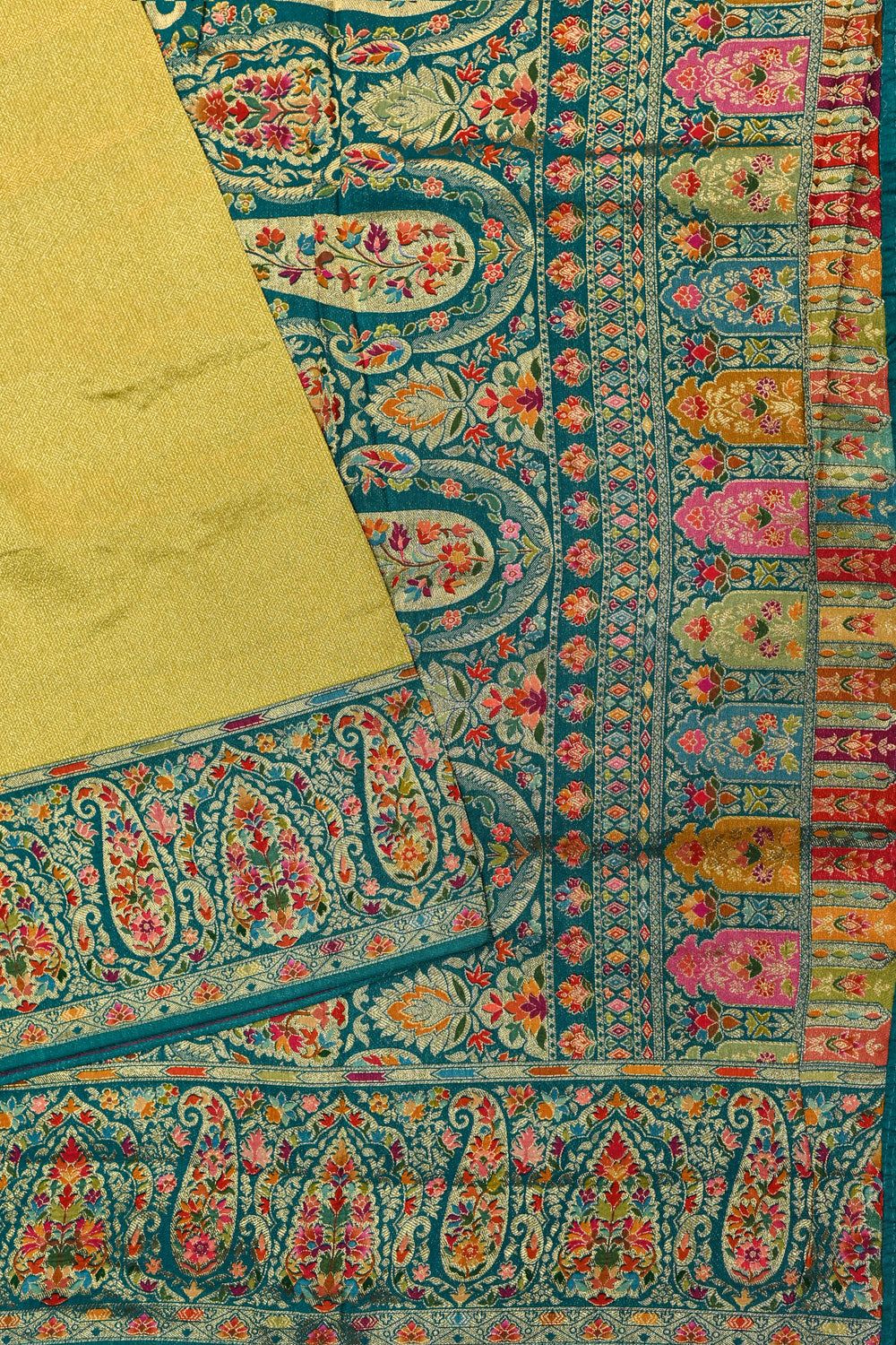 Mustard Yellow Kalamkari Moonga Silk Blended Saree