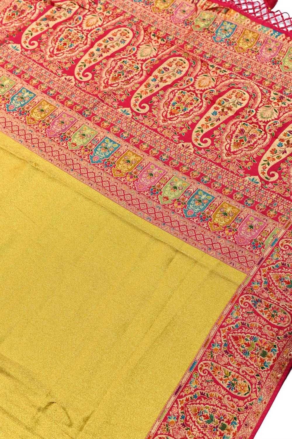 Mustard Yellow Kalamkari Moonga Silk Blended Saree