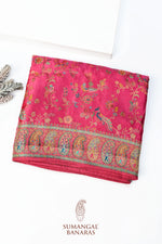 Rani pink Kalamkari Moonga Silk Blended Saree